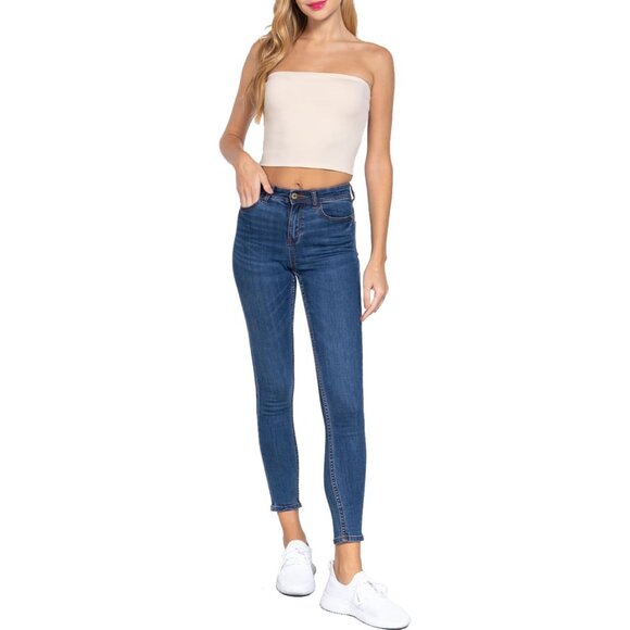 Women Cotton Crop Top Sleeveless Bandeau Backless Double Support Casual - Picture 6 of 6